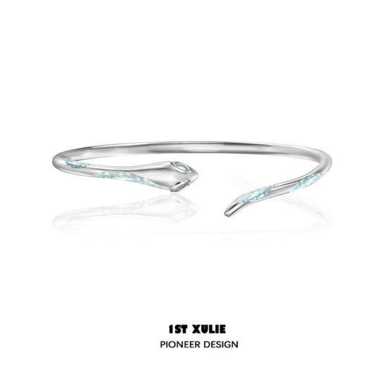 1ST XULIE "Frozen Serpent" Serpent Scale Bangle Bracelet in 925 Sterling Silver - On Model