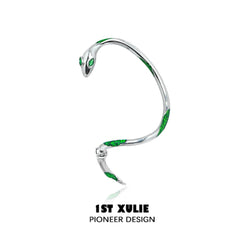 1ST XULIE "Slytherin House" Serpent Wrap Earrings in Platinum Plated - On Model
