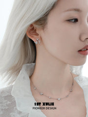 1ST XULIE Jewelry "Whiterfly" Shattered Butterfly Statement Stud Earrings in Platinum Plated - On Model