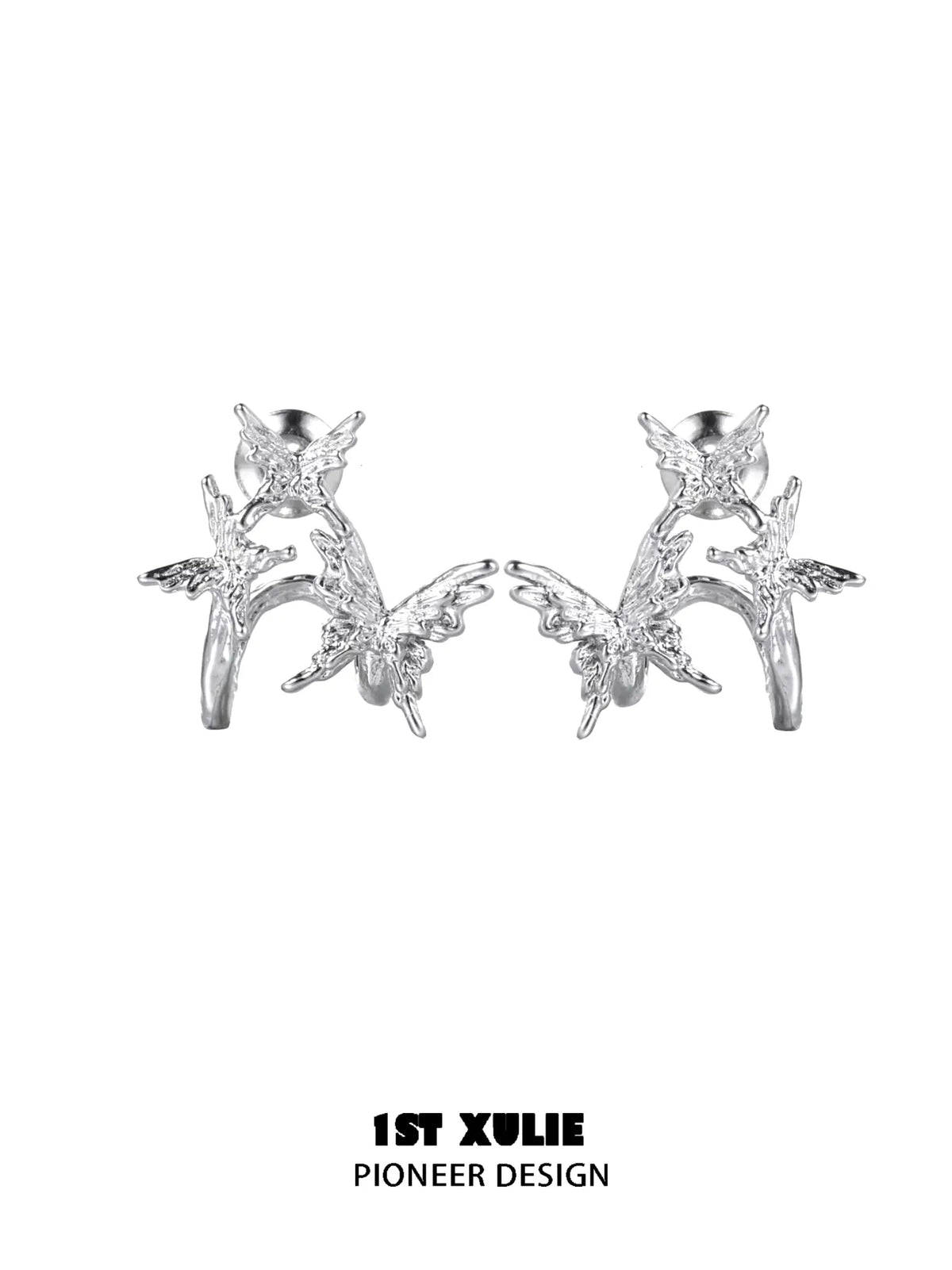 1ST XULIE Jewelry "Whiterfly" Shattered Butterfly Statement Stud Earrings in Platinum Plated - Side View