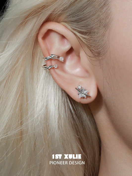 1ST XULIE "Meteor" Pave Zirconia Shooting Star Climber Ear Cuffs in 925 Sterling Silver - Back View