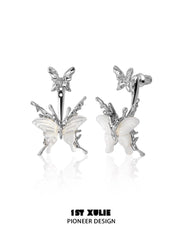 1ST XULIE "Whiterfly" Skeletal Shell Earrings in Platinum Plated 925 Silver - Angled View