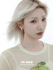 1ST XULIE "Nom Nom Snake" Whimsical Snake & Apple Charm Huggie Hoop Earrings in Platinum Plated Brass - Back View