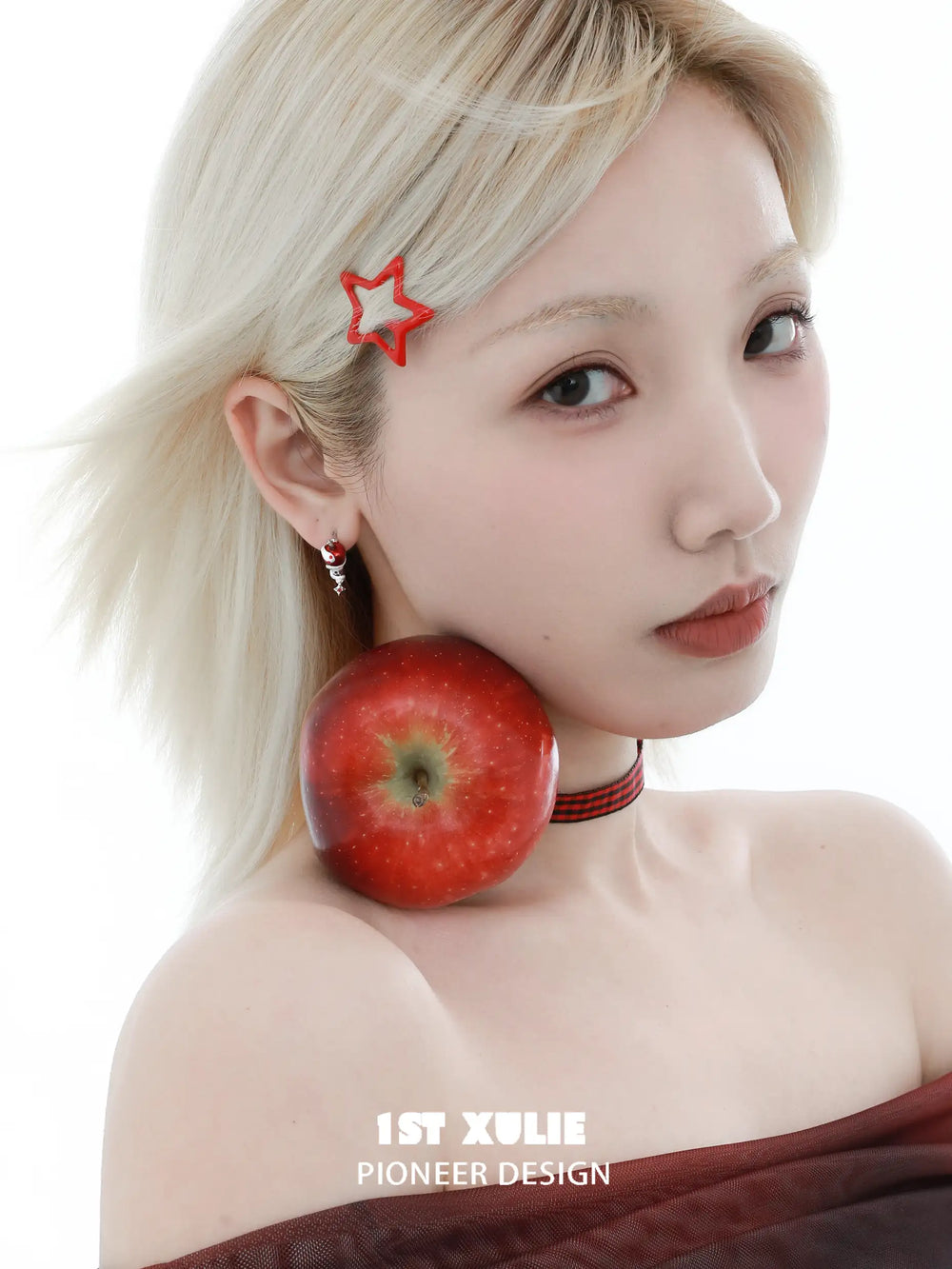 1ST XULIE "Nom Nom Snake" Whimsical Snake & Apple Charm Huggie Hoop Earrings in Platinum Plated Brass - Product View
