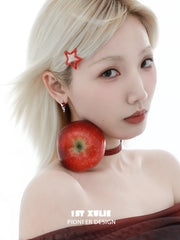 1ST XULIE "Nom Nom Snake" Whimsical Snake & Apple Charm Huggie Hoop Earrings in Platinum Plated Brass - Product View