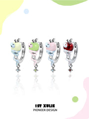 1ST XULIE "Nom Nom Snake" Whimsical Snake & Apple Charm Huggie Hoop Earrings in Platinum Plated Brass - Size Comparison