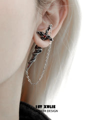 1ST XULIE "Snake Bite" Platinum Plated Statement Sword Chain Stud Earrings - Product View
