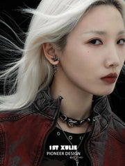 1ST XULIE "Snake Bite" Platinum Plated Statement Sword Chain Stud Earrings - Full Product View