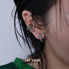 1ST XULIE "Slytherin House" Snake Ear Clip in 925 Sterling Silver - On Model Close-up