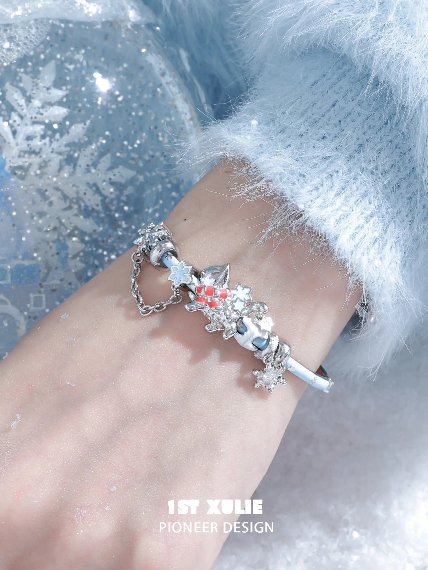 1ST XULIE Jewelry "Snowy Cuties" Snow Kitten & Pony Enamel Bracelet in Platinum Plated Brass - Packaging View
