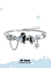 1ST XULIE Jewelry "Snowy Cuties" Snow Kitten & Pony Enamel Bracelet in Platinum Plated Brass - Side View