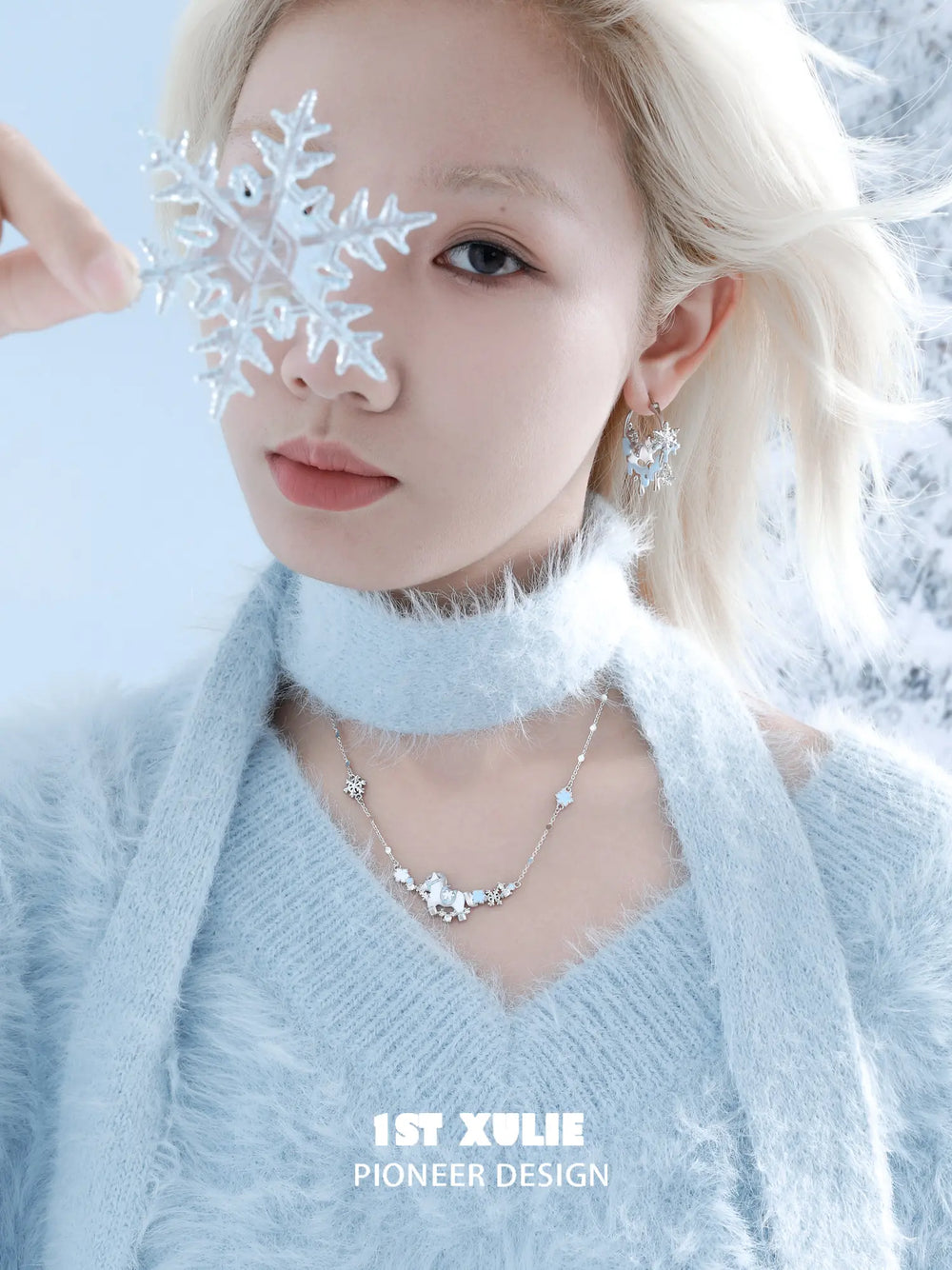 1ST XULIE Jewelry "Snowy Cuties" Black Pony Hoop Earring in Platinum Plated - Side View