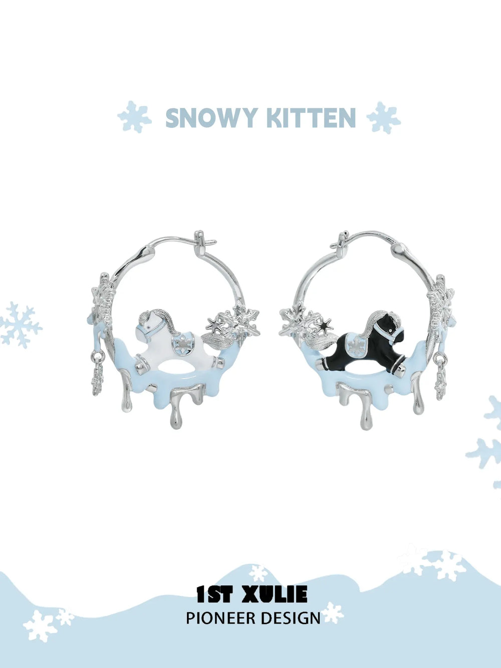 1ST XULIE Jewelry "Snowy Cuties" Snow Pony Hoop Earrings in Platinum Plated - Product View