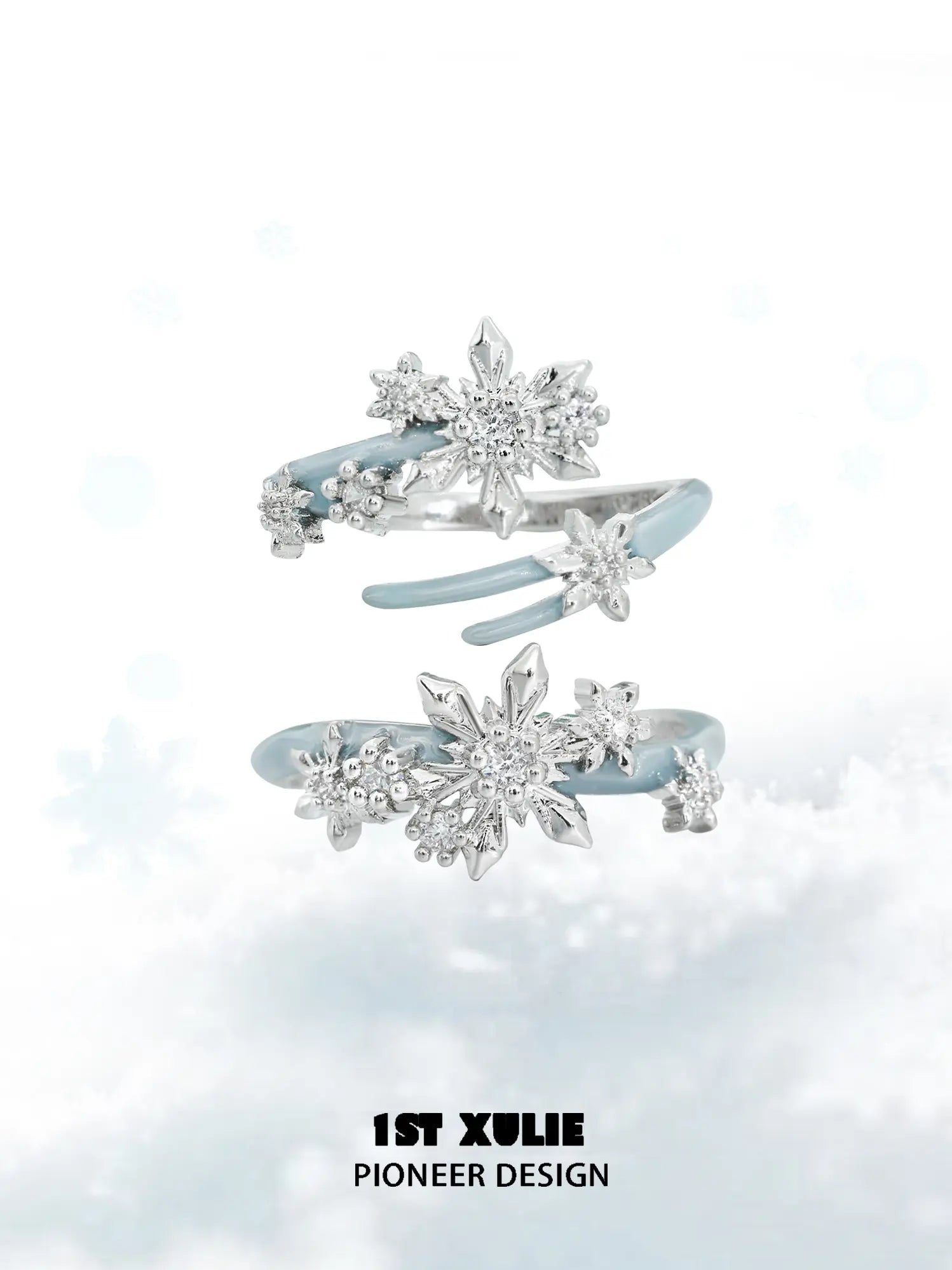 1ST XULIE Jewelry "Snow Land" Snowflake Adjustable Ring (Style A) in 925 Sterling Silver - Detail Shot