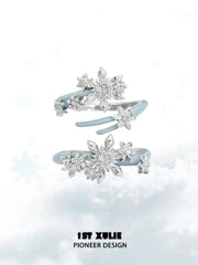 1ST XULIE Jewelry "Snow Land" Snowflake Adjustable Ring (Style A) in 925 Sterling Silver - Detail Shot