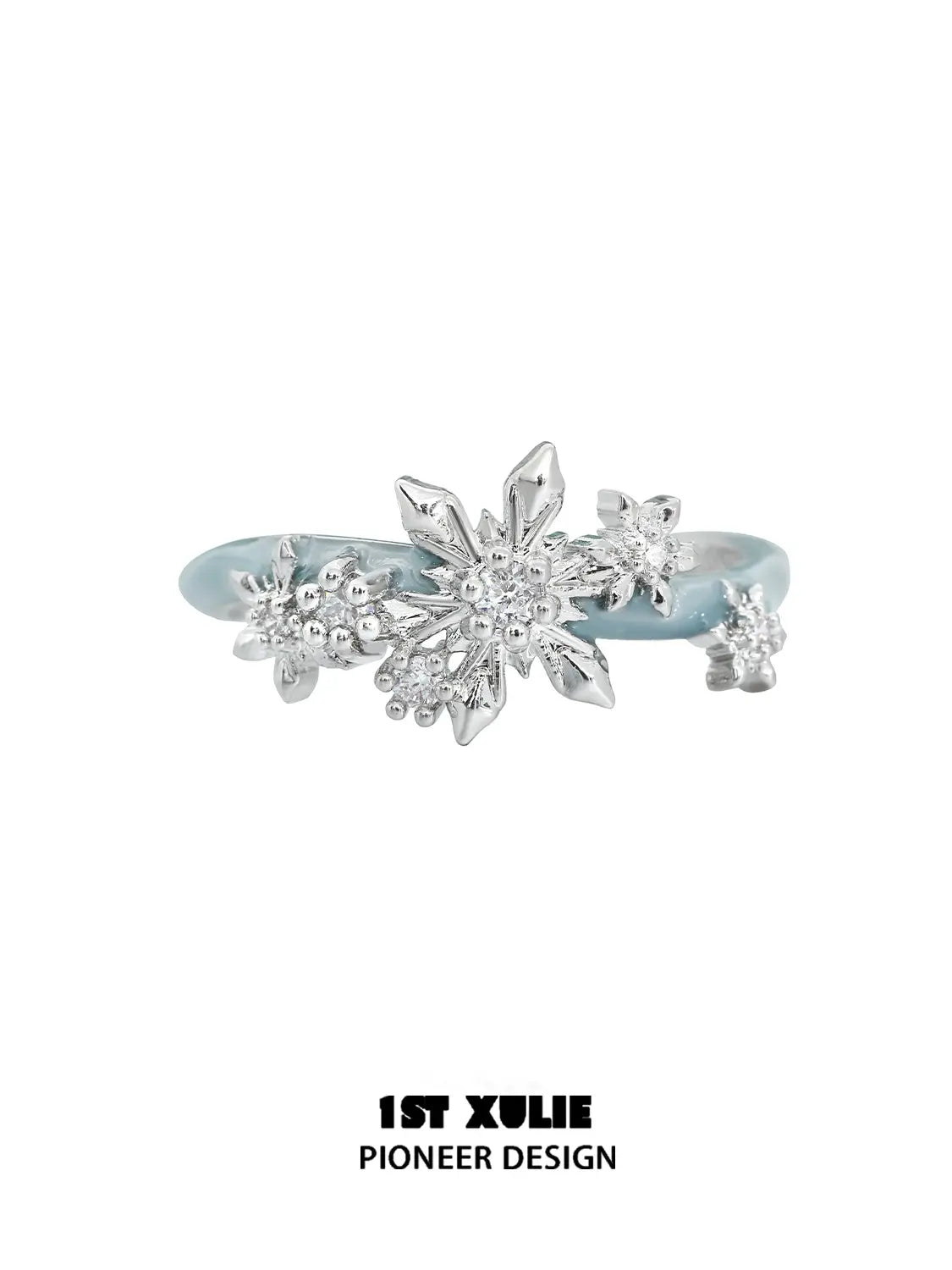 1ST XULIE Jewelry "Snow Land" Snowflake Adjustable Ring (Style B) in 925 Sterling Silver - Detail Shot