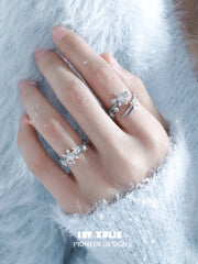 1ST XULIE Jewelry "Snow Land" Snowflake Adjustable Ring (Style B) in 925 Sterling Silver - Side View