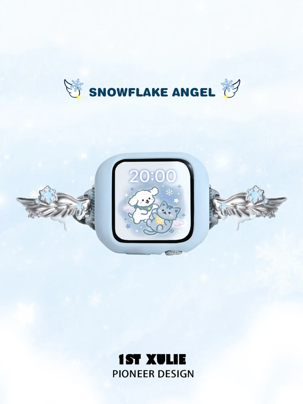 1ST XULIE "Snow Land" Snowflake Angel Wing Watch Band in Platinum Plated & Denim - Lifestyle Shot