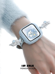 1ST XULIE "Snow Land" Snowflake Angel Wing Watch Band in Platinum Plated & Denim - Product View