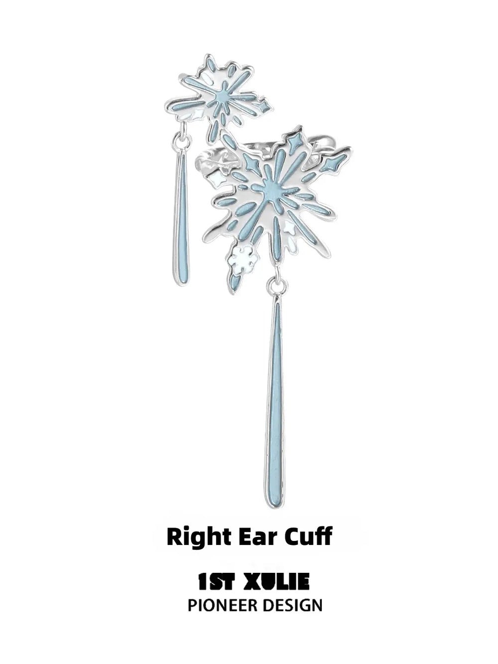 1ST XULIE Jewelry "Snow Land" Platinum Plated Snowflake Asymmetrical Ear Cuffs in Platinum - Size Comparison