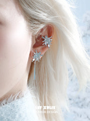 1ST XULIE Jewelry "Snow Land" Platinum Plated Snowflake Asymmetrical Ear Cuffs in Platinum - Detail Shot