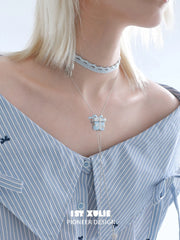 1ST XULIE Jewelry "Snow Land" Snowflake Cat Pull-Out Pendant Necklace in Rhodium Plated Brass - Back View