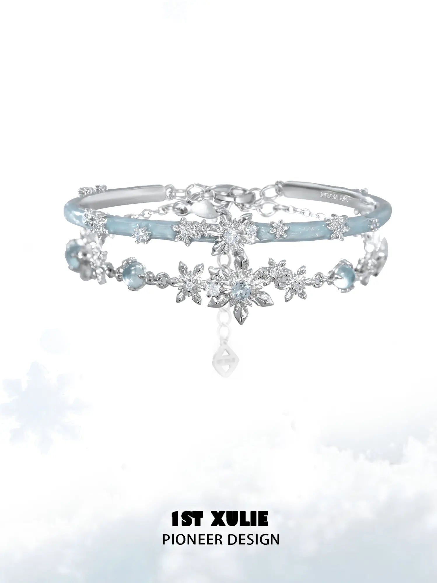 1ST XULIE "Snow Land" Snowflake Charm Bracelet in Platinum Plated - Angle View 2