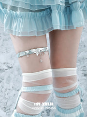 1ST XULIE "Snow Land" Snowflake Convertible Choker in Microfiber and Platinum - On Model as Thigh Chain