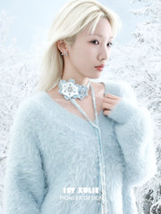 1ST XULIE "Snow Land" Snowflake Crochet Choker Scarf in Crochet Yarn - Angle View