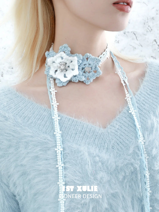 1ST XULIE "Snow Land" Snowflake Crochet Choker Scarf in Crochet Yarn - Product View