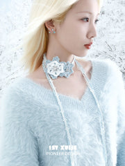 1ST XULIE "Snow Land" Snowflake Crochet Choker Scarf in Crochet Yarn - On Model Close Up