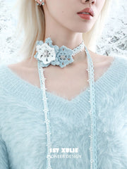 1ST XULIE "Snow Land" Snowflake Crochet Choker Scarf in Crochet Yarn - Side View