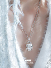 1ST XULIE Jewelry "Snow Land" Snowflake Crystal Ball Pendant Necklace in Platinum Plated Brass - Back View
