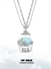 1ST XULIE Jewelry "Snow Land" Snowflake Crystal Ball Pendant Necklace in Platinum Plated Brass - Lifestyle Shot