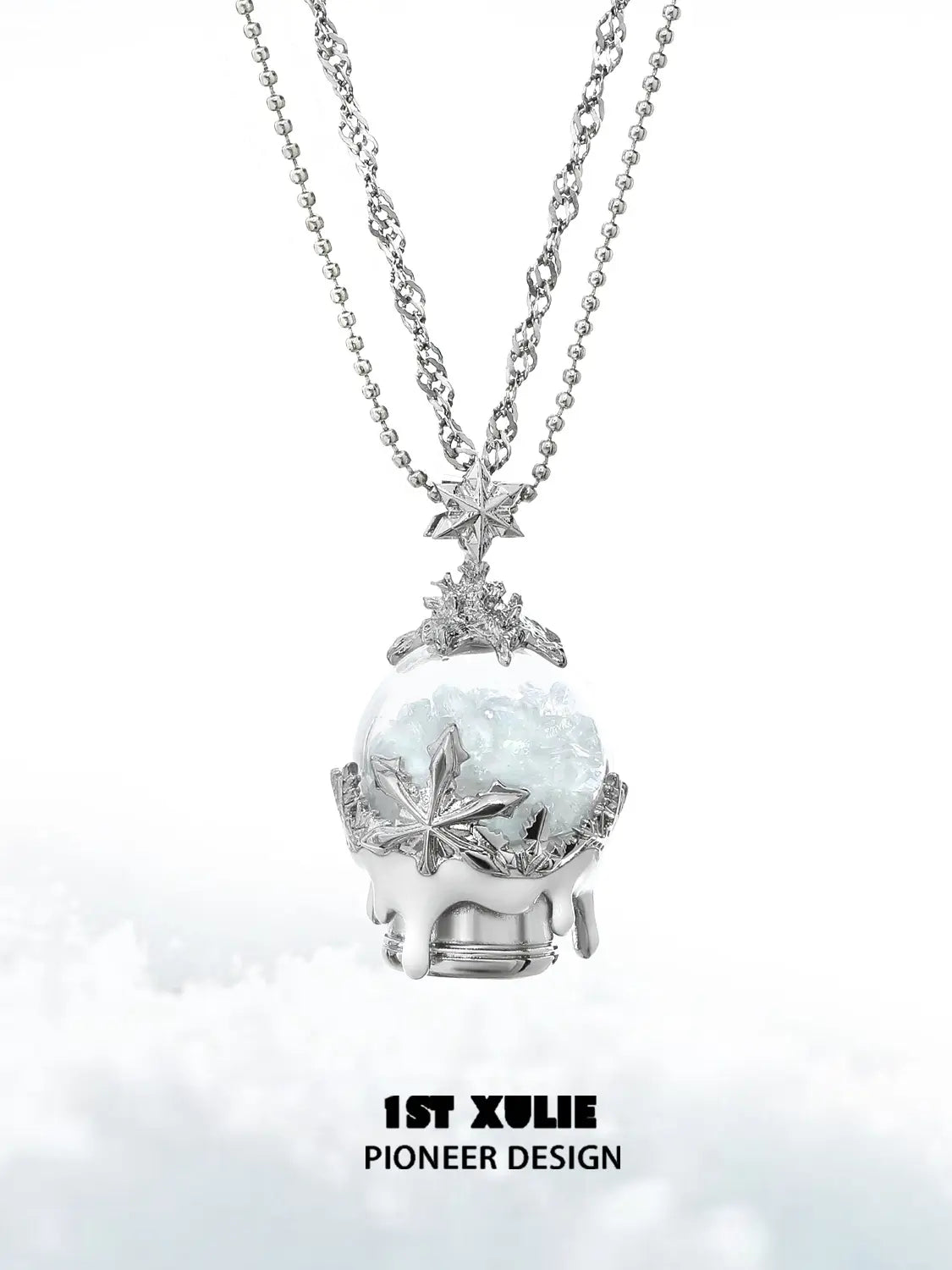 1ST XULIE Jewelry "Snow Land" Snowflake Crystal Ball Pendant Necklace in Platinum Plated Brass - Packaging View
