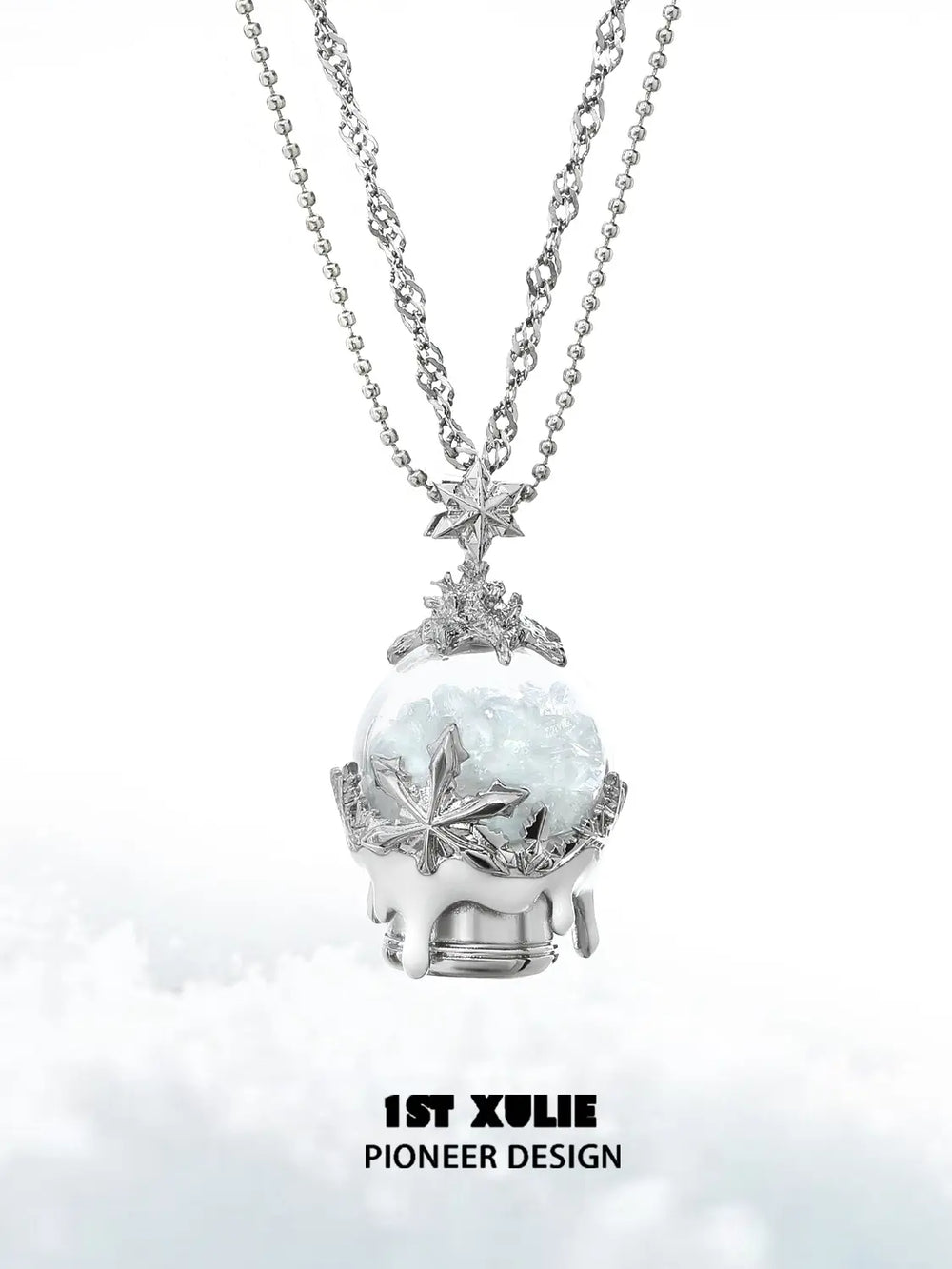 1ST XULIE Jewelry "Snow Land" Snowflake Crystal Ball Pendant Necklace in Platinum Plated Brass - Packaging View