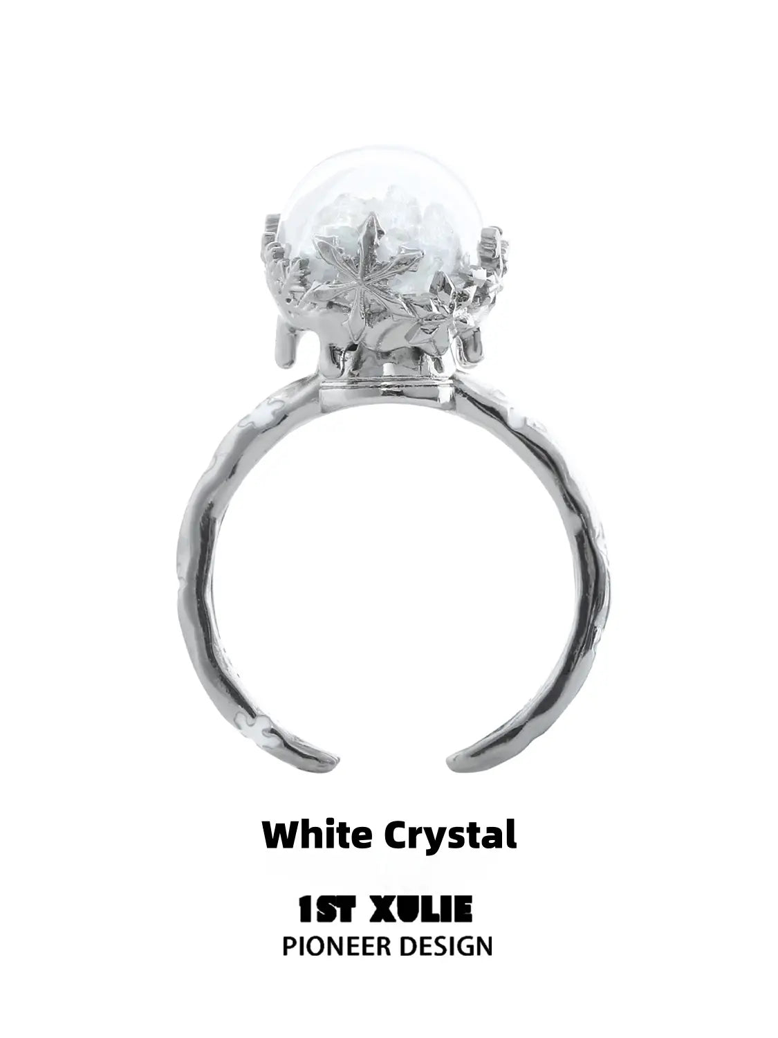 1ST XULIE "Snow Land" Snowflake Crystal Ball Statement Ring in 925 Sterling Silver - Back View