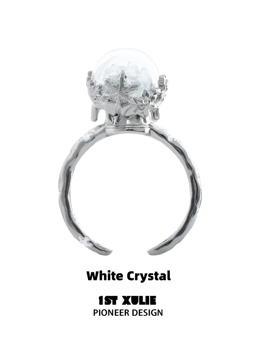 1ST XULIE "Snow Land" Snowflake Crystal Ball Statement Ring in 925 Sterling Silver - Back View