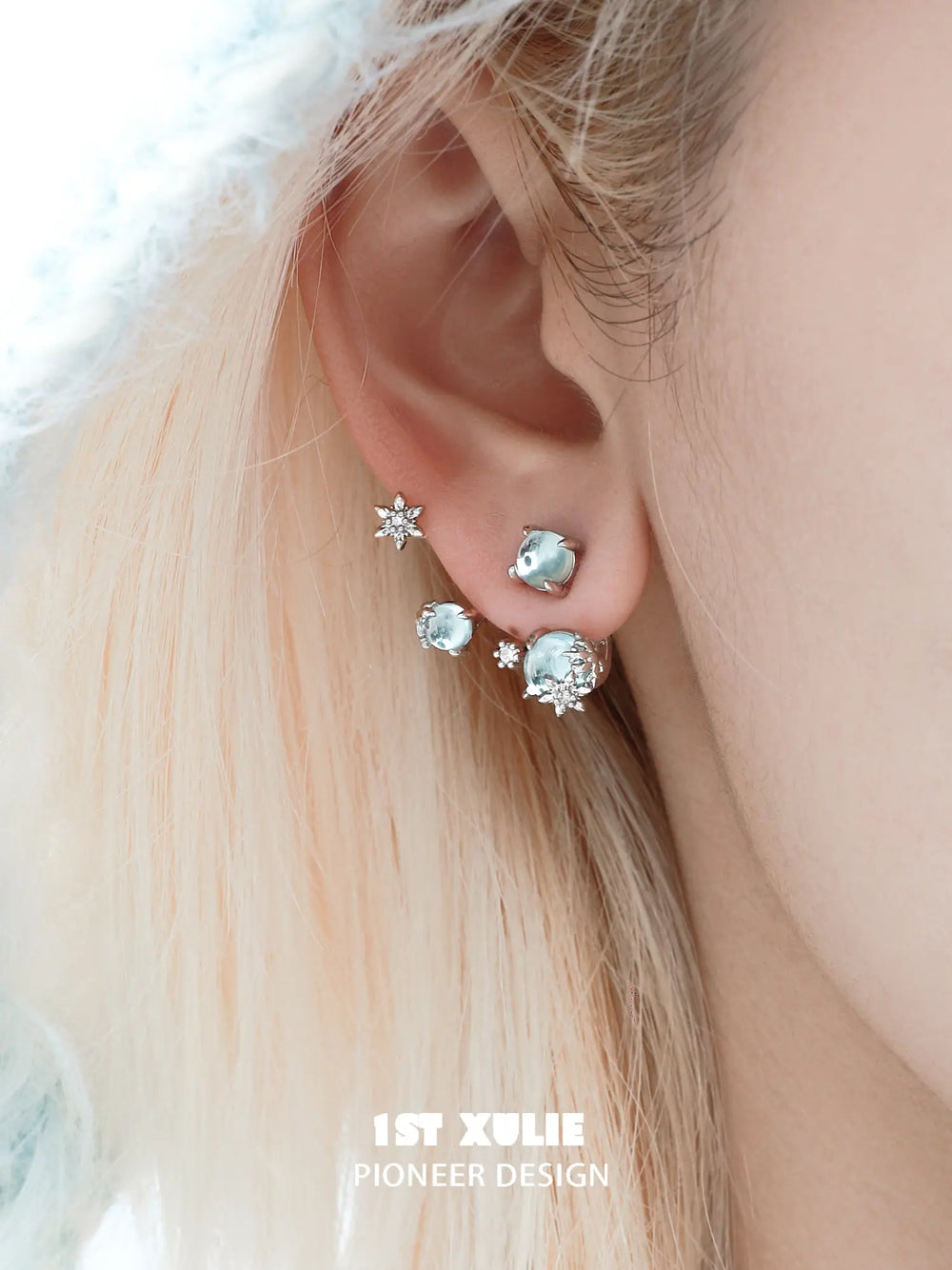 1ST XULIE "Snow Land" Snowflake Dangle Earrings in Platinum Plated - Side View