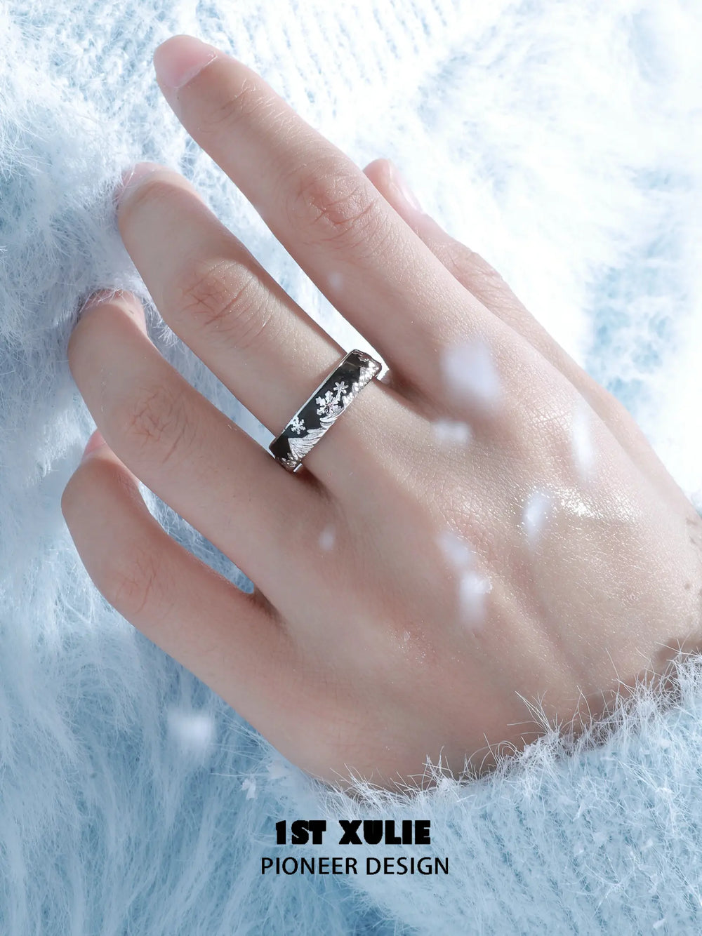 1ST XULIE Jewelry "Snow Land" Snowflake Enamel Ring in 925 Sterling Silver - Angle View