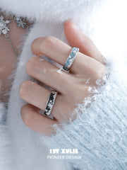 1ST XULIE Jewelry "Snow Land" Snowflake Enamel Ring in 925 Sterling Silver - Detail Shot