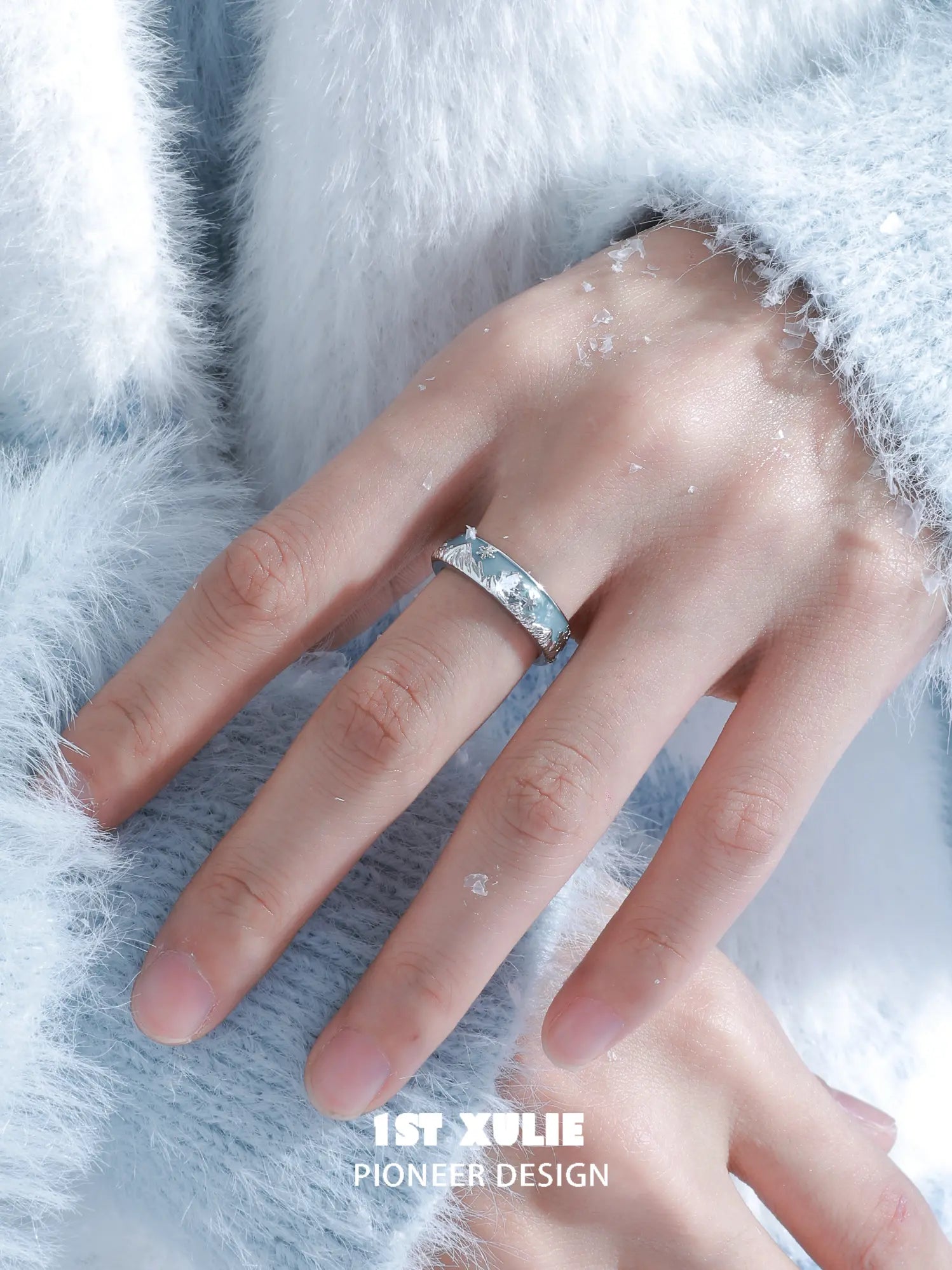 1ST XULIE Jewelry "Snow Land" Snowflake Enamel Ring in 925 Sterling Silver - Product View