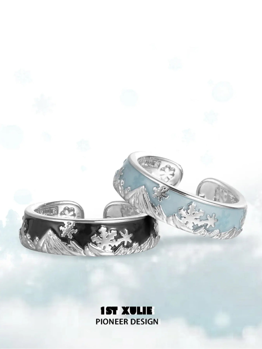 1ST XULIE Jewelry "Snow Land" Snowflake Enamel Ring in 925 Sterling Silver - Side View