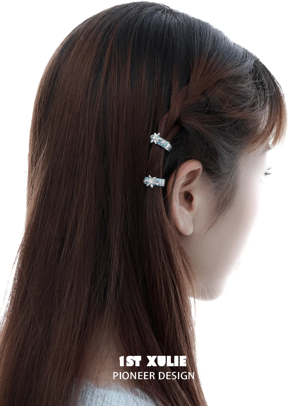 1ST XULIE "Snow Land" Snowflake Hair Cuffs in Platinum Plated - Product View