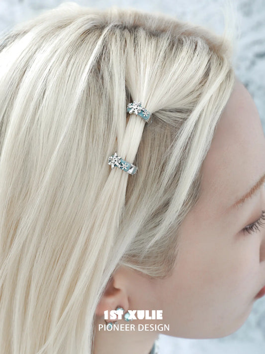 1ST XULIE "Snow Land" Snowflake Hair Cuffs in Platinum Plated - On Model