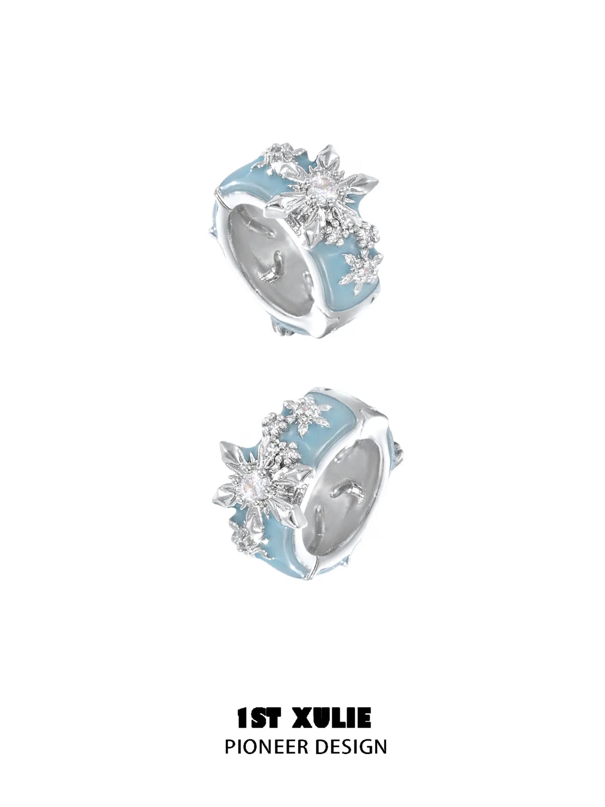1ST XULIE "Snow Land" Snowflake Hair Cuffs in Platinum Plated - Texture Detail