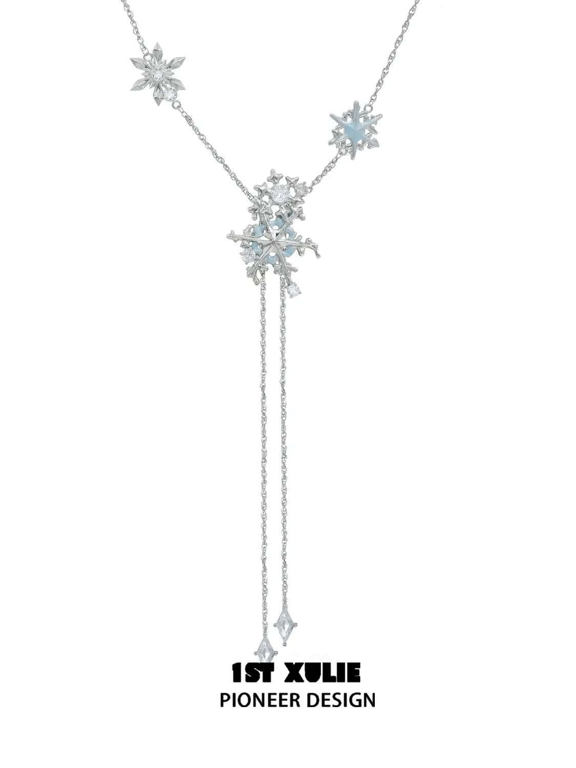1ST XULIE Jewelry "Snow Land" Snowflake Pendant Necklace in Platinum Plated Brass - Lifestyle Shot