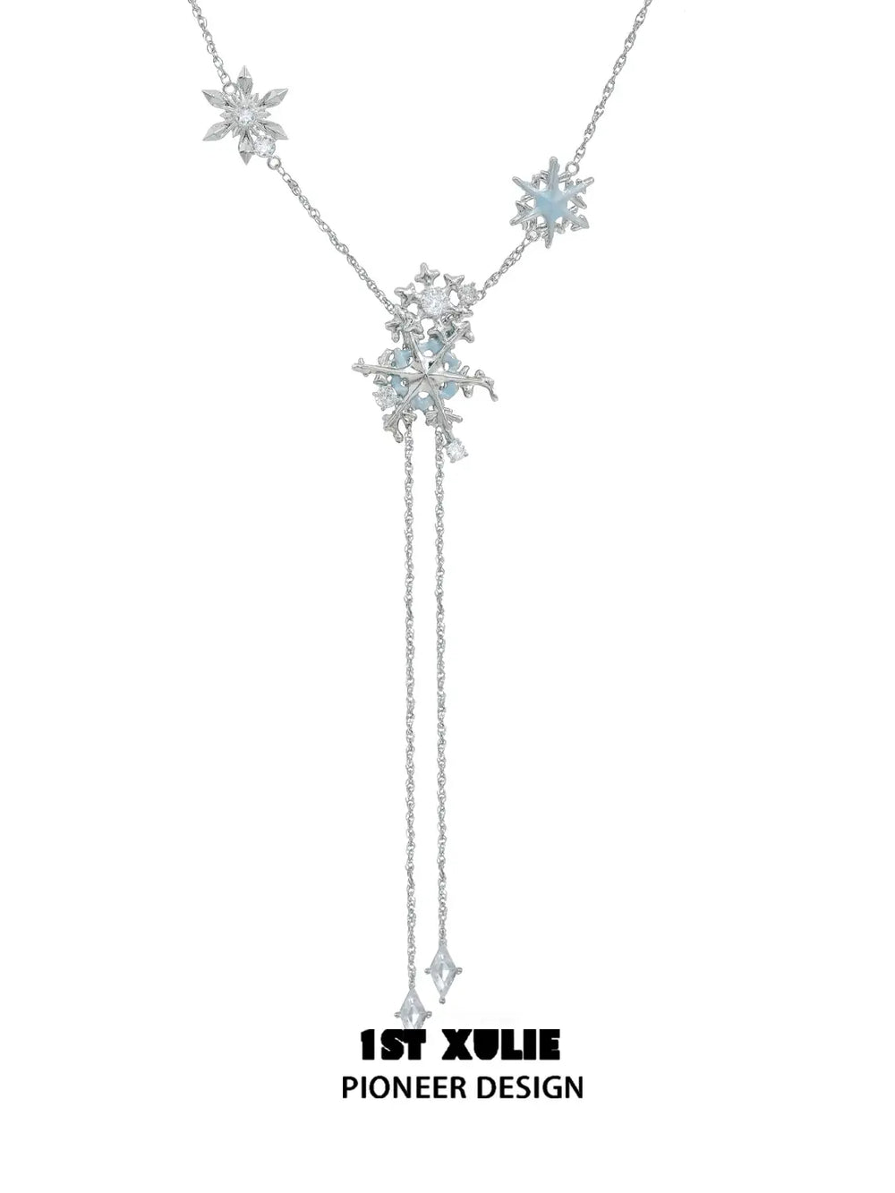 1ST XULIE Jewelry "Snow Land" Snowflake Pendant Necklace in Platinum Plated Brass - Lifestyle Shot