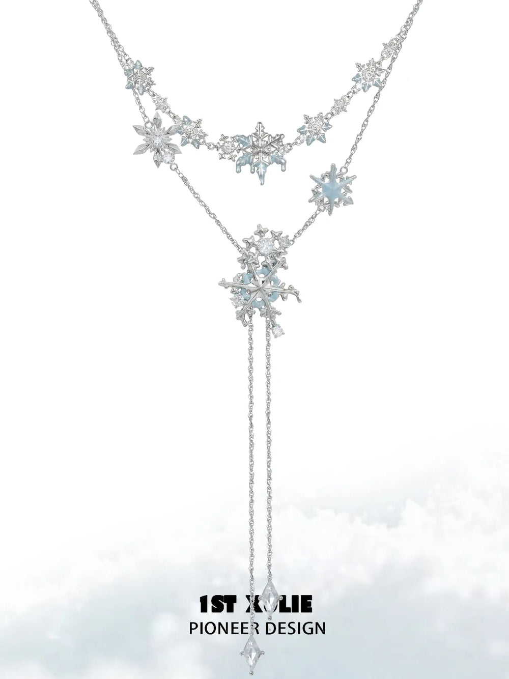 1ST XULIE Jewelry "Snow Land" Snowflake Pendant Necklace in Platinum Plated Brass - Product View