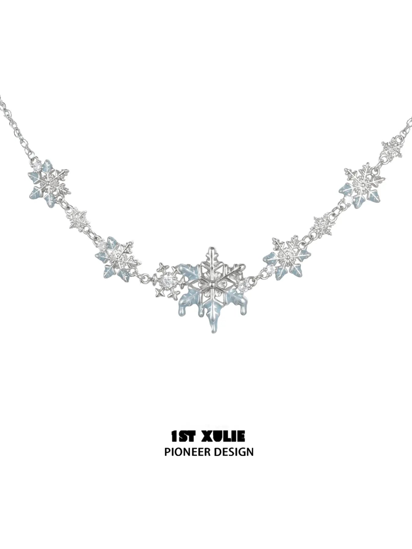 1ST XULIE Jewelry "Snow Land" Snowflake Pendant Necklace in Platinum Plated Brass - Side View